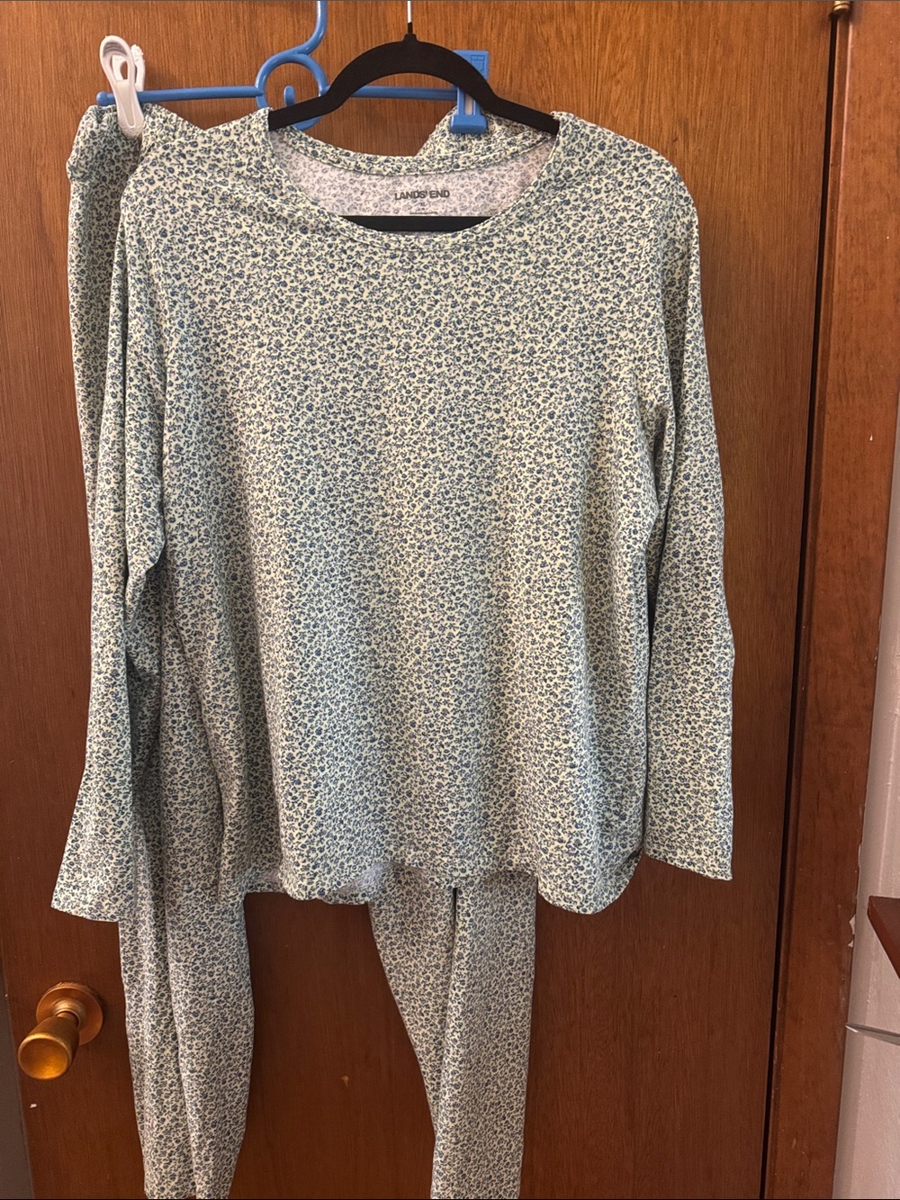 Lands' End Light Blue Floral Long-Sleeve Pajama Set